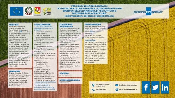PSR SICILIA 2014-2020 – MISURA 16.1: SOSTEGNO PER LA COSTITUZIONE E GESTIONE DEI GRUPPI OPERATIVI DEL PEI IN MATERIA DI PRODUTTIVITÁ E SOSTENIBILITÁ IN AGRICOLTURA