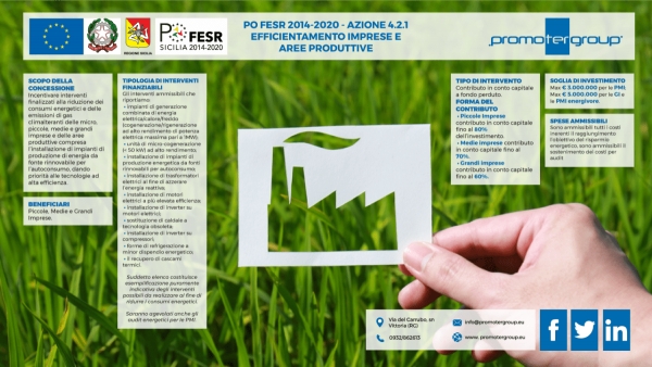 PO FESR SICILIA 2014-2020: AZIONE 4.2.1 EFFICIENTAMENTO IMPRESE ED AREE PRODUTTIVE
